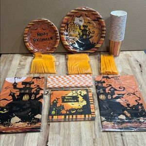 Spooky Halloween Disposable Tableware Set - Orange and Black-Service for 24
